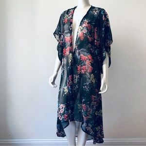 band of gypsies Floral Black Cardigan Cover Up Sheer Layer Womens XS